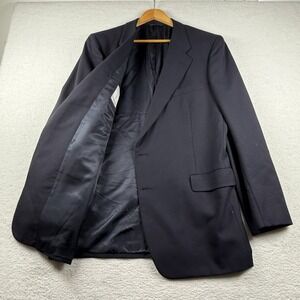 Hickey Freeman Boardroom Blazer Jacket Mens 48L Black Wool Lined‎ Notch Lapel